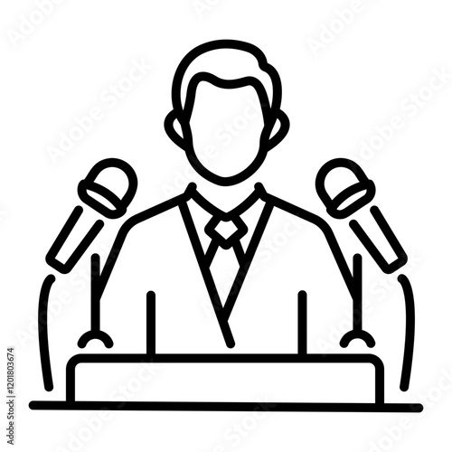 A character doing press conference icon in line style 