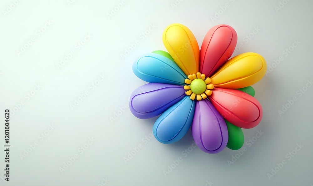 Fototapeta premium Colorful rainbow flower 3D render on white background.