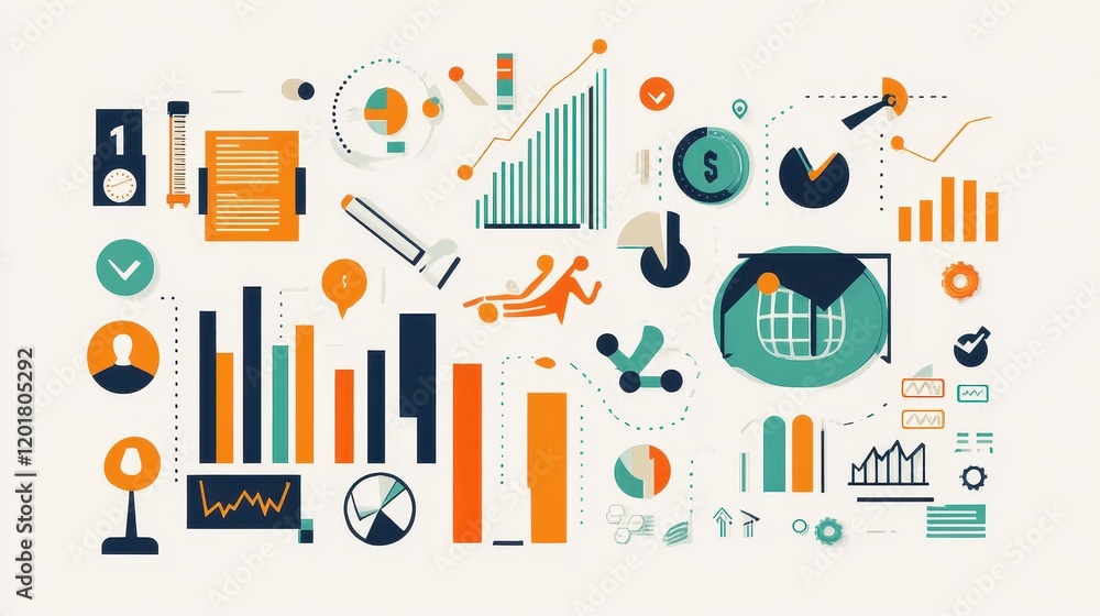 Business-themed background with a stock chart, corporate icons, and economic data, dynamic market trends. Business-themed background with a stock chart, corporate icons, and economic data, dynamic market trends.