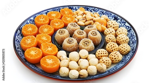 Elegantly Arranged Traditional Platter of Sweet Lotus Roots,Candied Kumquats,and Sugared Peanuts