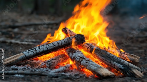 A pile of wood is burning in a fire photo