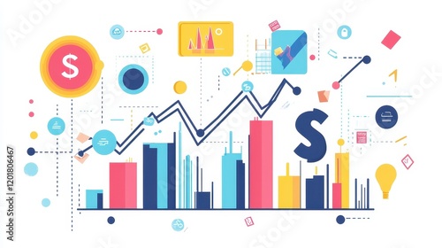 Business-themed background with a stock chart, corporate icons, and economic data, dynamic market trends.