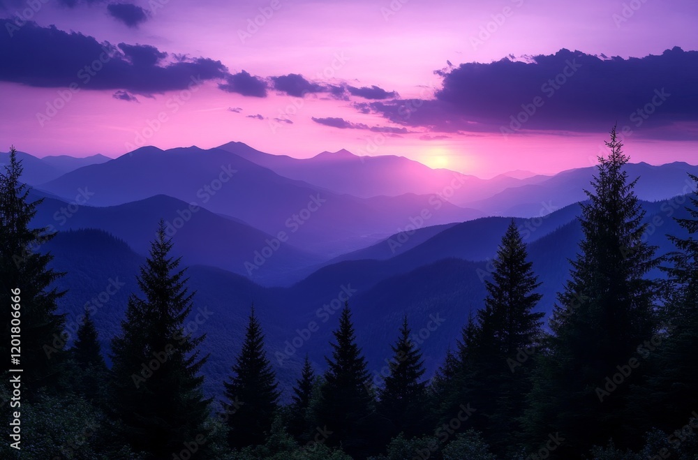 Obraz premium Serene Purple Sky Over Majestic Mountains