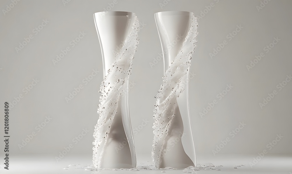 Two elegant white vases with swirling, textured designs and small decorative elements. Two elegant white vases with swirling, textured designs and small decorative elements.