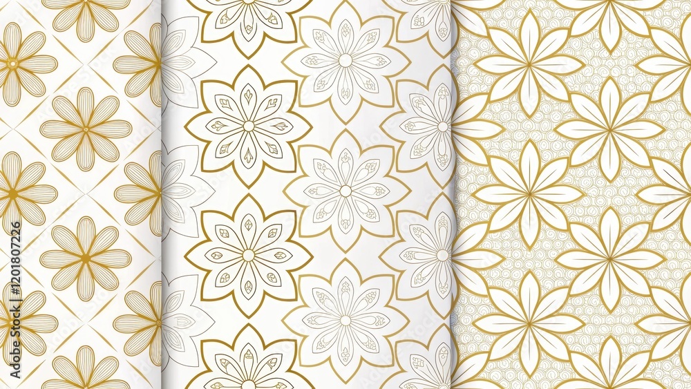 Fototapeta premium Elegant Gold Floral Pattern Set Three Seamless Designs for Textile, Wallpaper, and Decor