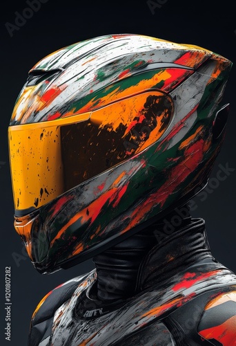 Colorful Motorcycle Helmet Art with Bold Graphics