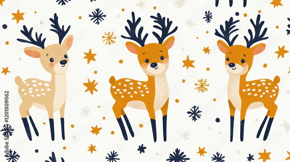 Cute reindeer Christmas seamless pattern. Cute reindeer Christmas seamless pattern.