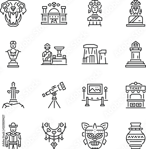 Collection of Line Style Historical Museum Icons 



