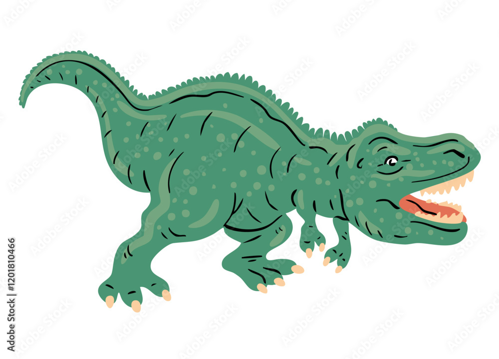 Tyrannosaurus rex roars. Large dinosaur predator. Theropod lizard of the Jurassic period. Paleontology and animals. Cartoon vector illustration isolated on white background Tyrannosaurus rex roars. Large dinosaur predator. Theropod lizard of the Jurassic period. Paleontology and animals. Cartoon vector illustration isolated on white background