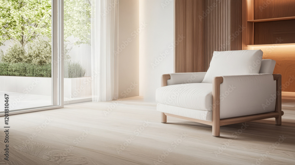 Fototapeta premium Spacious and bright living room with modern furniture and natural light during daytime