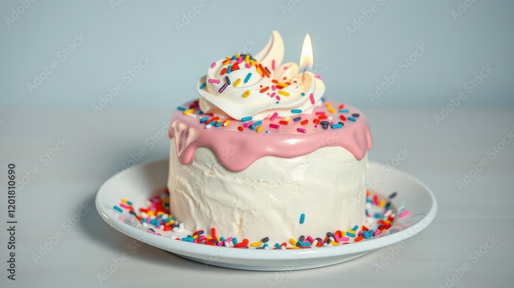 Birthday Cake with Ice Cream and Sprinkles on a Plate, sprinkles, dessert plate, frozen treat Birthday Cake with Ice Cream and Sprinkles on a Plate, sprinkles, dessert plate, frozen treat