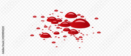 Drops or blood spatter. Crime scene. Site of occurrence. Blood spray	