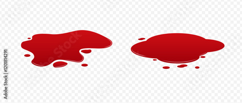 Blood spilled or paint. Two puddle of blood.  Puddle of red paint. Site of occurrence. 
