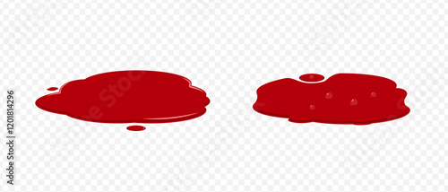 Blood spilled or paint. Two puddle of blood. Fresh blood. Puddle of red paint. Site of occurrence. Scene of the murder
