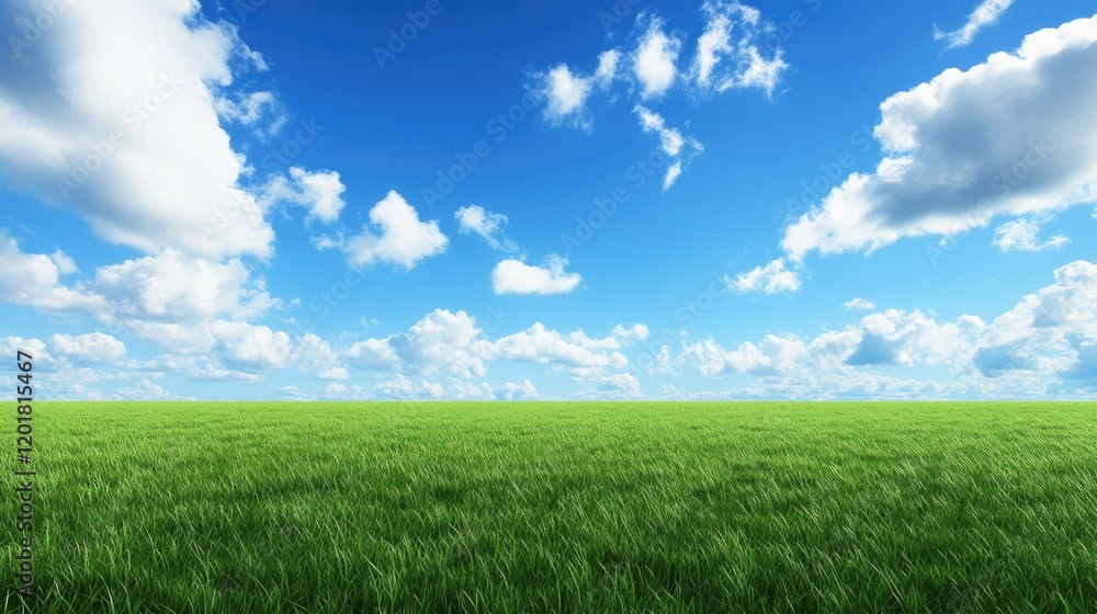 An expansive grassy plain stretching into the distance under a blue sky. An expansive grassy plain stretching into the distance under a blue sky.