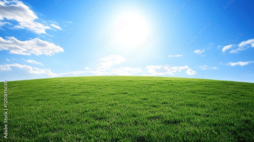 An expansive grassy plain stretching into the distance under a blue sky. An expansive grassy plain stretching into the distance under a blue sky.