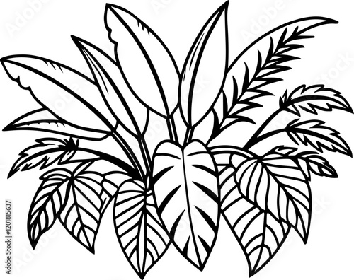 jungle foliage outline coloring book page line art vector illustration photo