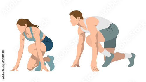 Male and Female Runner Crouch Start.