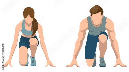 Male and Female Runner Crouch Start.
