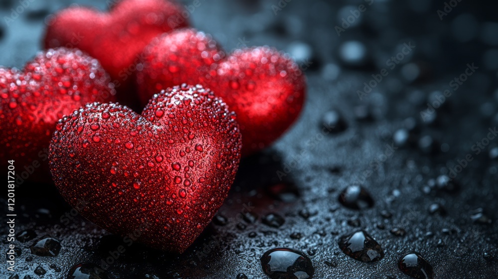 Fototapeta premium Valentine blurred background with red hearts
