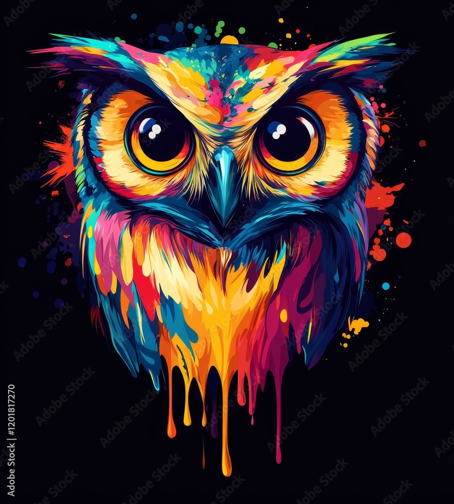 Colorful Vibrant Owl with Large Eyes Colorful Vibrant Owl with Large Eyes