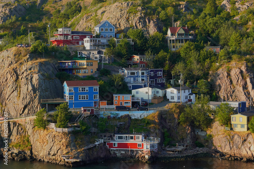 Colorful houses built on the rocky hillside in St John's Newfoundland Canada