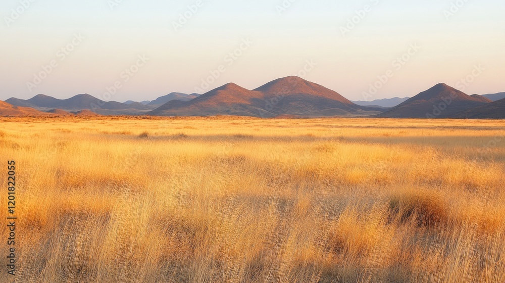 Obraz premium A field of golden grass glowing under the soft light of a setting sun.