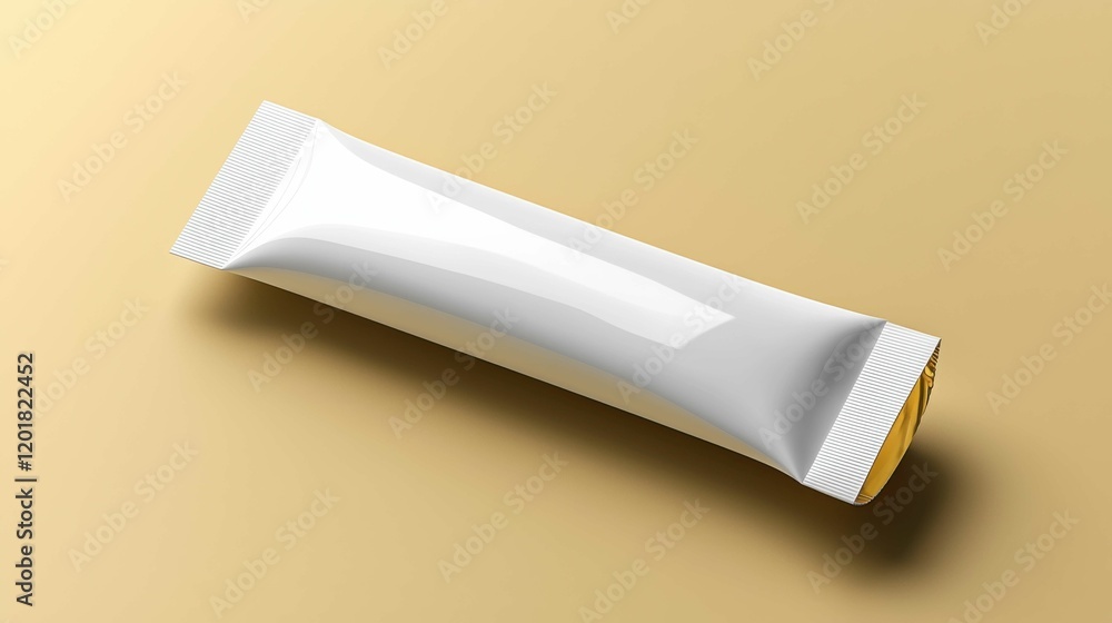 A sleek, white skincare tube rests elegantly on a golden background, showcasing its modern design. Ideal for cosmetic branding. A sleek, white skincare tube rests elegantly on a golden background, showcasing its modern design. Ideal for cosmetic branding.