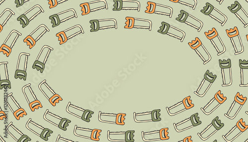 a frame with an empty space for the text. the frame is made of a saw blade. saw. a construction tool. an ad frame. a template for posters of a construction company. vector.
