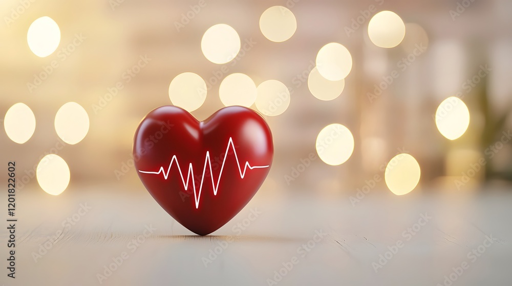 Obraz premium Pulsating Red Heart with Rhythmic Heartbeat Outline on Soft White Background