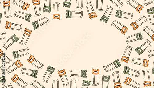a frame with an empty space for the text. the frame is made of a saw blade. saw. a construction tool. an ad frame. a template for posters of a construction company. vector.
