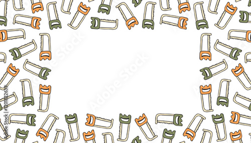 a frame with an empty space for the text. the frame is made of a saw blade. saw. a construction tool. an ad frame. a template for posters of a construction company. vector.