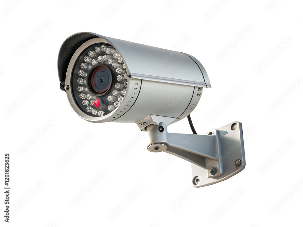 A high-resolution illustration of a modern security camera mounted on a wall bracket. A high-resolution illustration of a modern security camera mounted on a wall bracket.