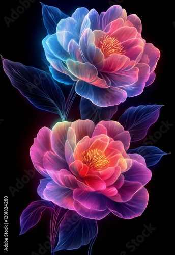 Vibrant Peony Tattoo Design with Colorful Accents