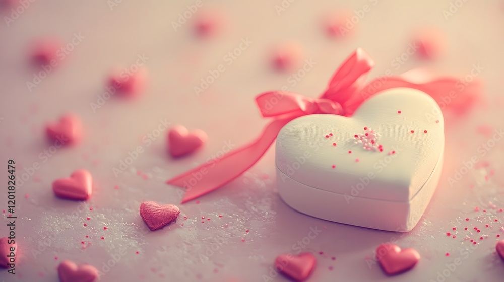 Soft and Romantic Valentine's Day Heart Gift Box with Red Ribbon Soft and Romantic Valentine's Day Heart Gift Box with Red Ribbon