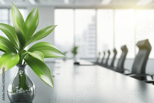 Beautiful blurred background of a sleek modern office with stunning lighting photo