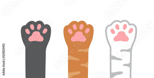 Cat paw. Cat raise hand up. Foot print sign. Character cartoon doodle. Vector illustration