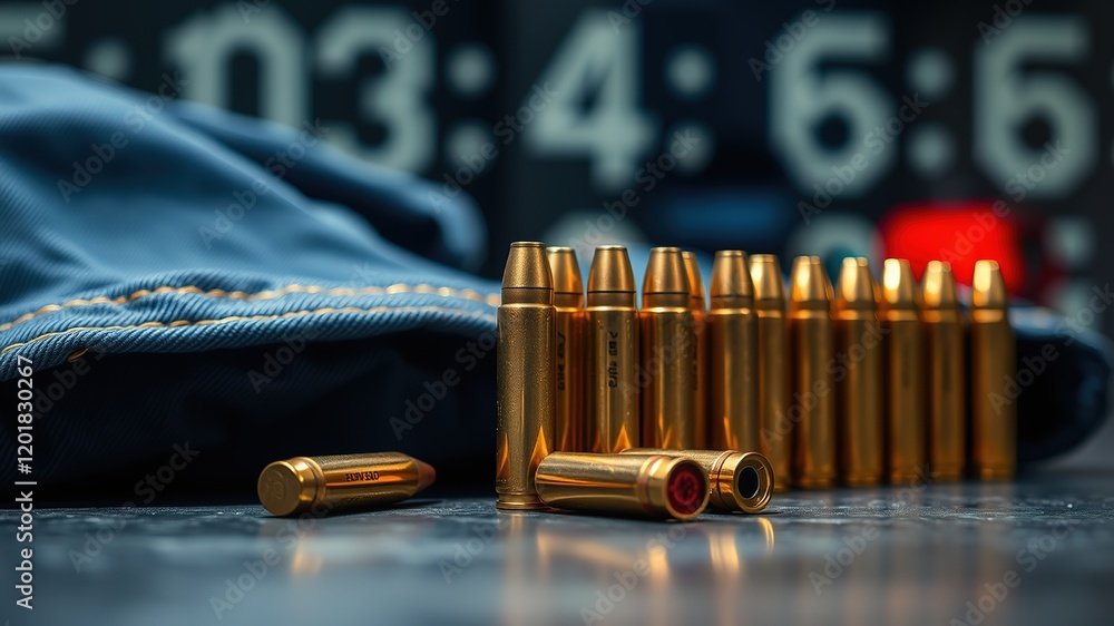 Criminal Investigation - Bullet Shells on Jeans - Number Displays - AI Photo Criminal Investigation - Bullet Shells on Jeans - Number Displays - AI Photo