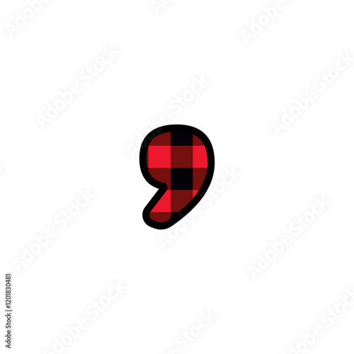 Alphabet number punctuation mark font, red lumberjack plaid pattern for Comma or Apostrophe