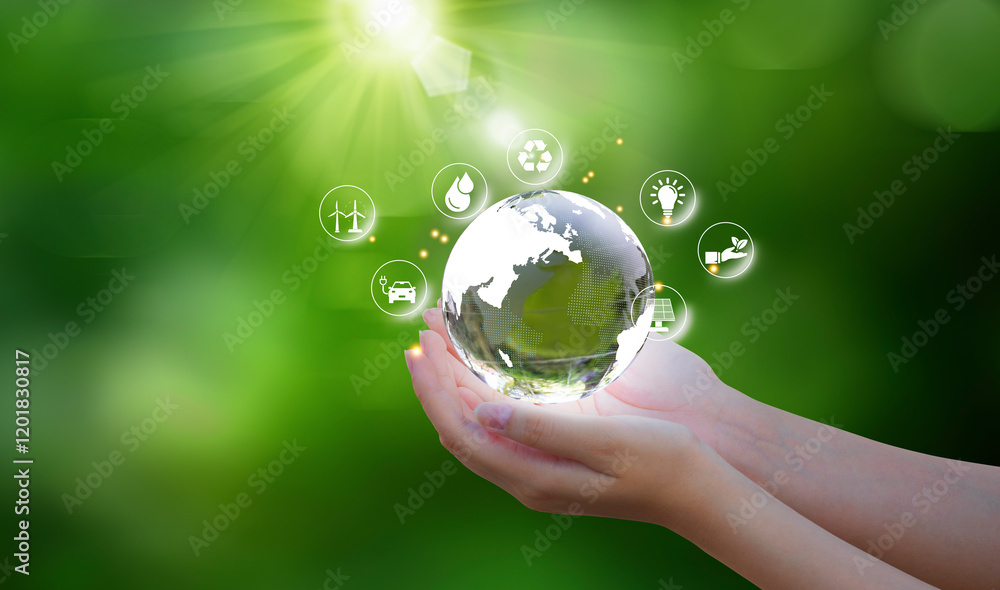 Hand protecting globe Earth on green grass, Ecology and Environment save planet concept Hand protecting globe Earth on green grass, Ecology and Environment save planet concept