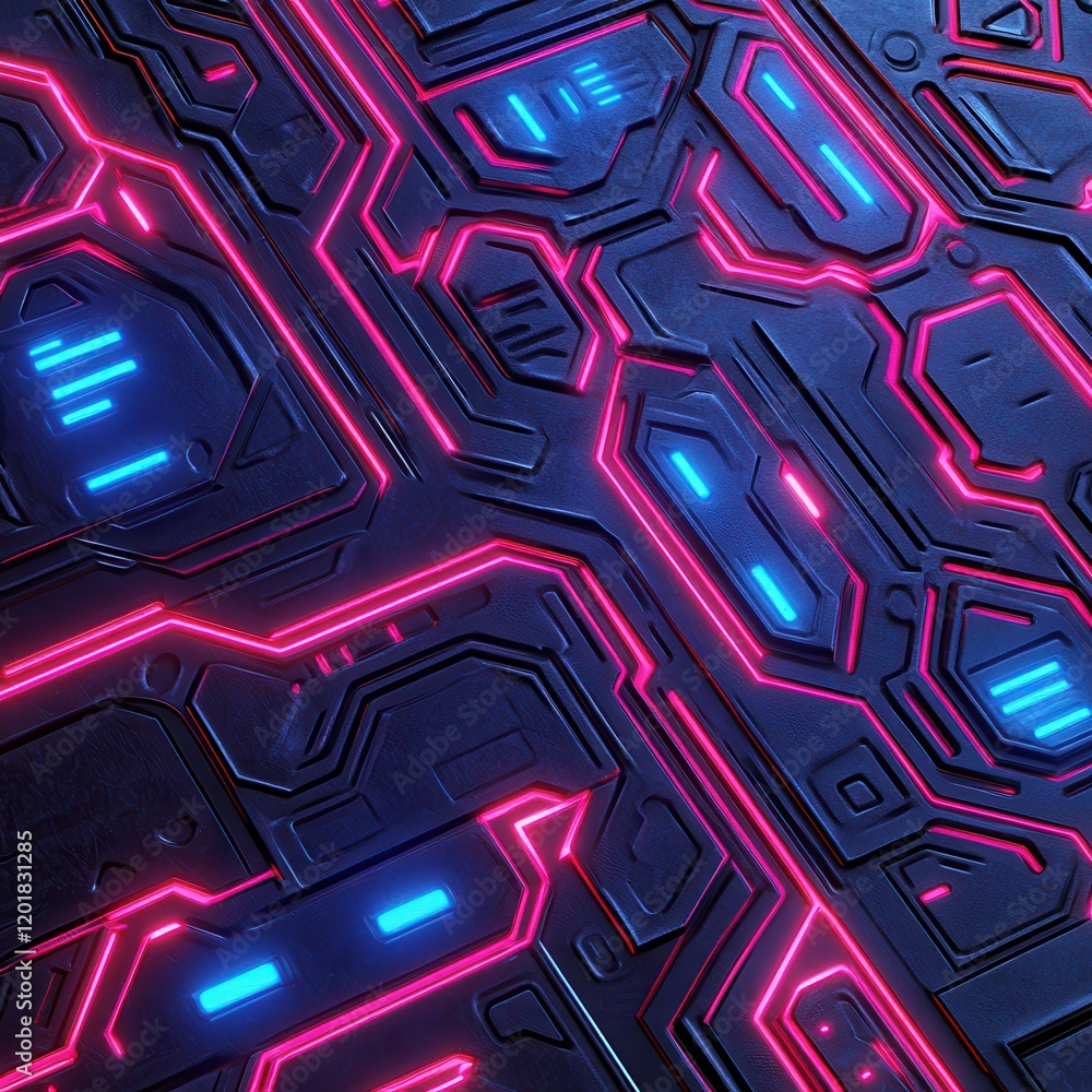 Neon Circuit Board Pattern Design with Futuristic Elements Neon Circuit Board Pattern Design with Futuristic Elements