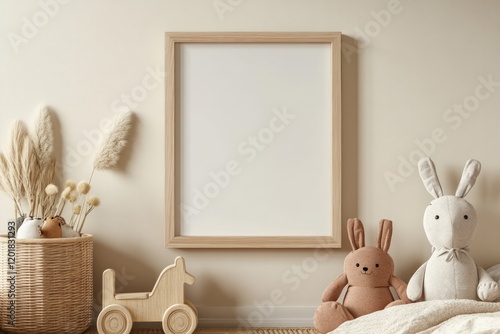 empty wooden picture frame, kids room