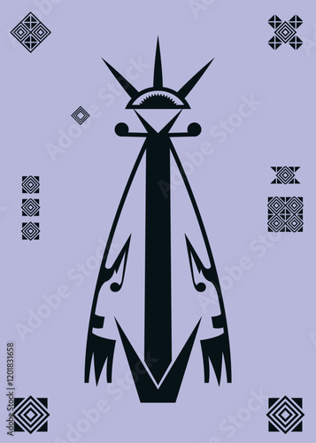 Ethnic art style tattoo, idol, totem guardian