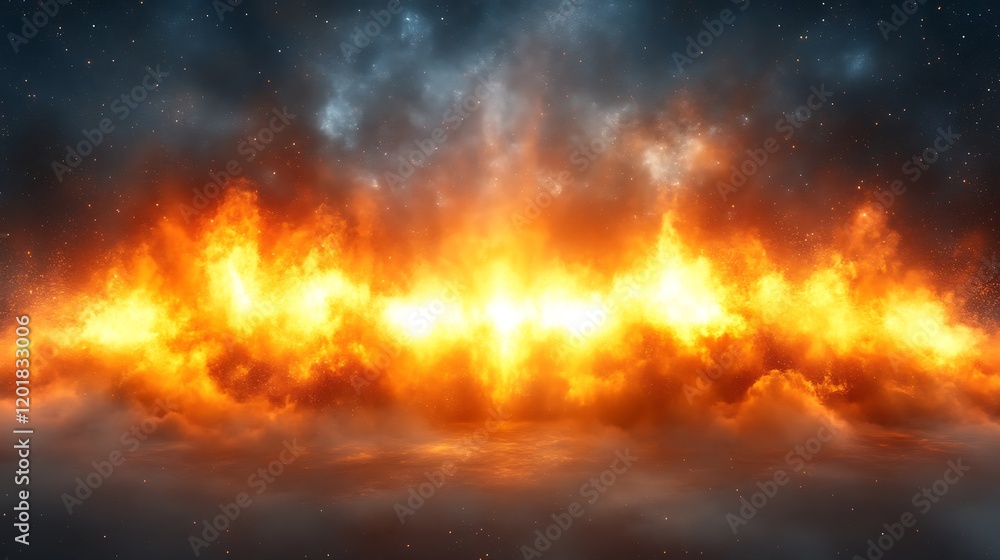 Fiery Inferno Raging Across A Dark Starry Sky Fiery Inferno Raging Across A Dark Starry Sky