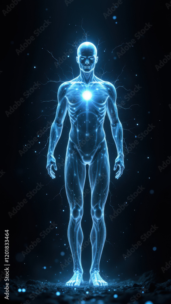 A futuristic AI girlfriend with glowing humanoid form against a dark background. A futuristic AI girlfriend with glowing humanoid form against a dark background.