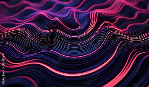 Colorful wavy neon lines background on black
