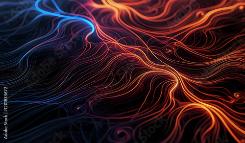 Colorful wavy neon lines background on black