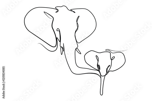 Elephant vector line drawing art for wall decoration