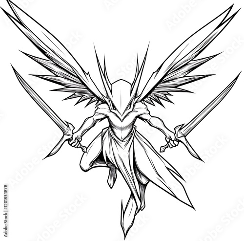 Winged Warrior With Dual Swords Drawn Ready For Battle On A Transparent Background photo