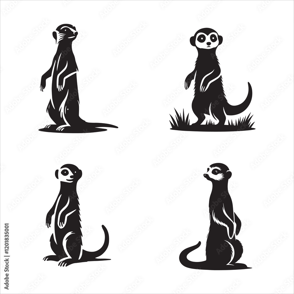 Obraz premium Standing Meerkat silhouette In black color simple and clean vector illustration